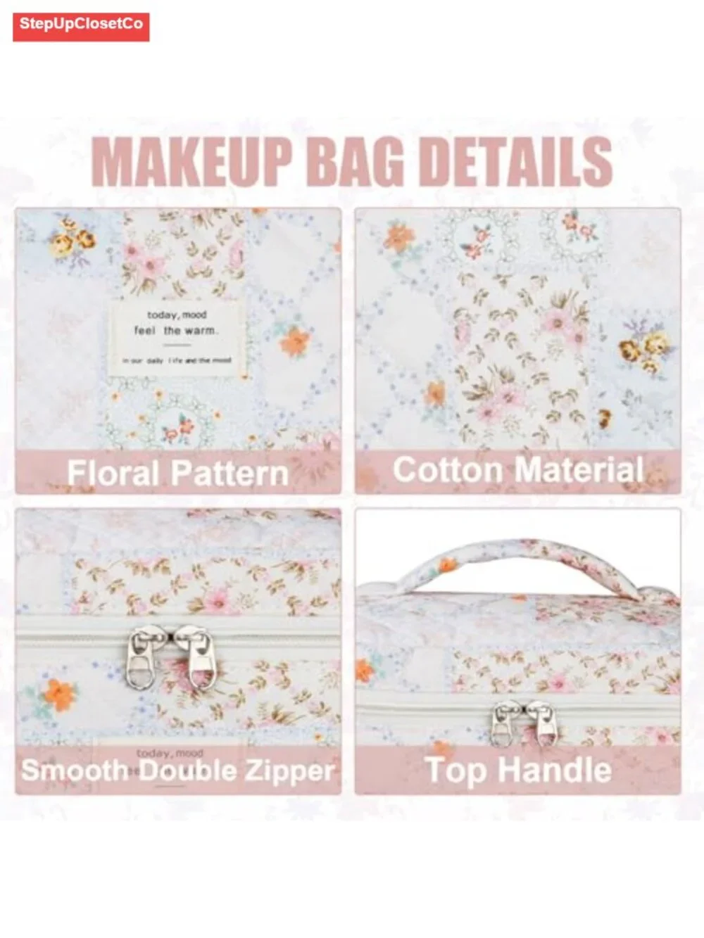 Quilted Corduroy Makeup Bag Set of 3 with Zipper